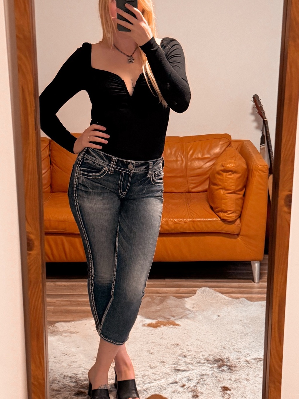 Lulu's Black Sweetheart Neck Bodysuit
